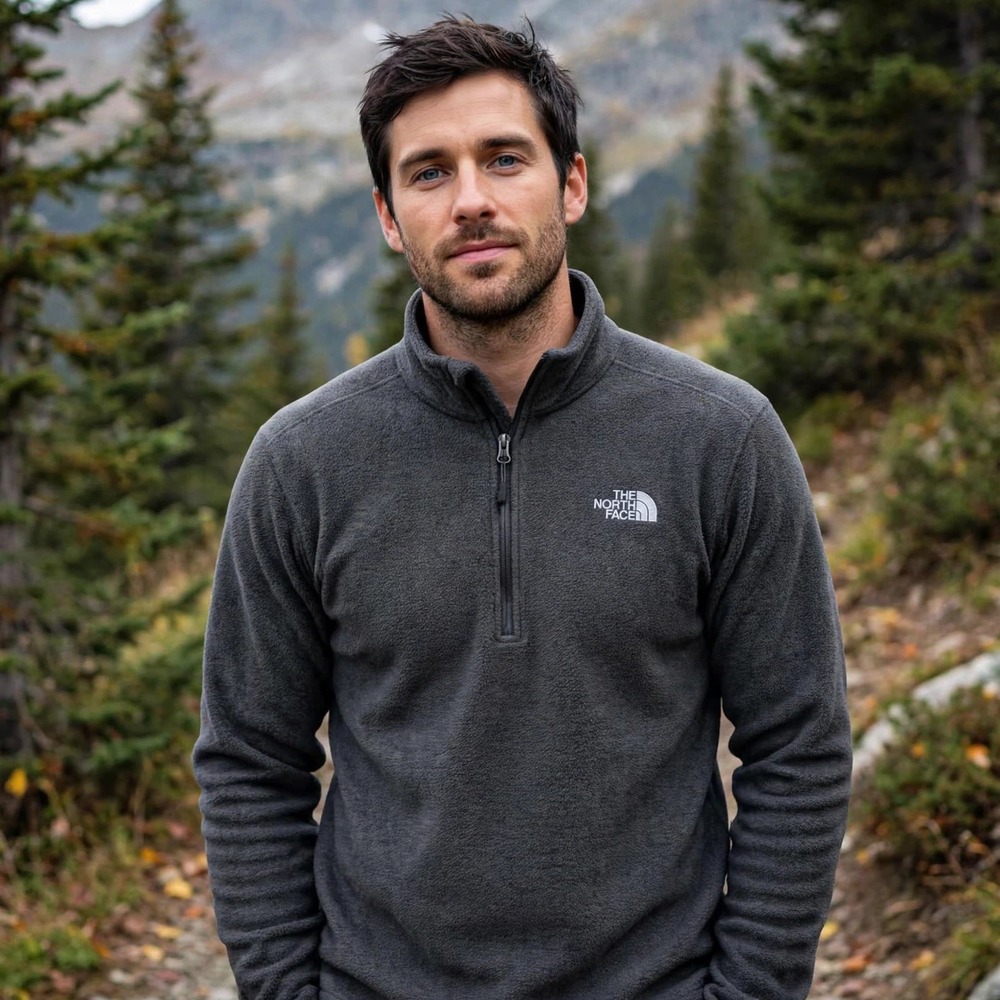 The‎ North Face Mens XL Gray Textured Quarter Zip Fleece Pullover Sweater